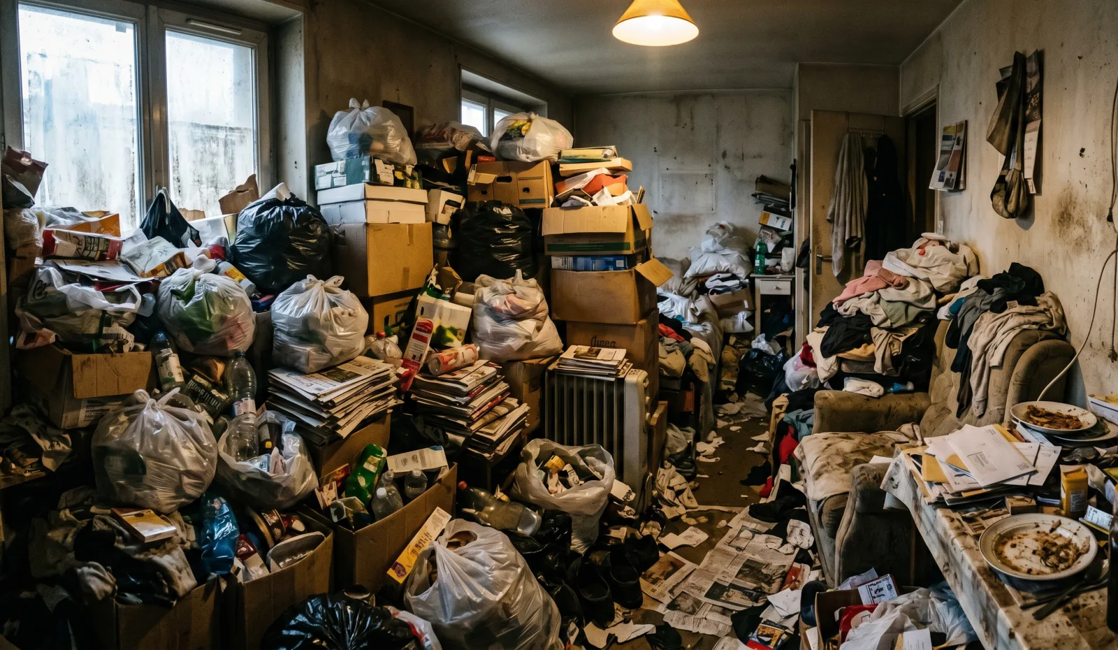 Logement encombré et insalubre avant le débarras par Expert Diogène